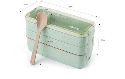 Square Double Three-layer Wheat Straw Fiber Plastic Lunch Box
