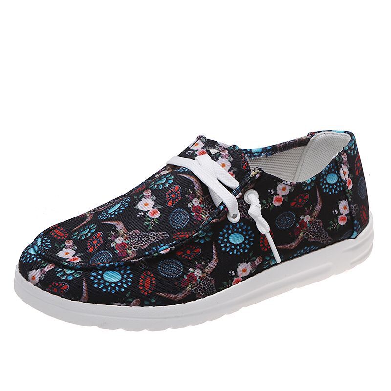 Loafers Women Sunflower Print Flats Casual Canvas Shoes Non-lace Lazy Shoes - FLIPSTYLEZLLC