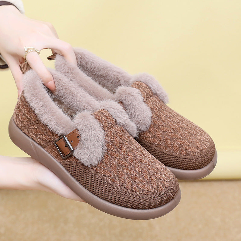 New Womens Fleece-lined Extra-thick Insulated Cotton Shoes