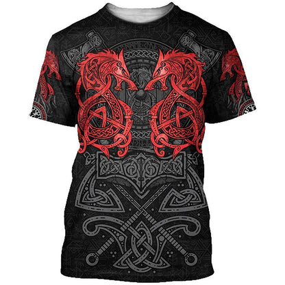 Viking Tattoo Printing Short Sleeve 3d Digital Printing T-shirt Men's Customization