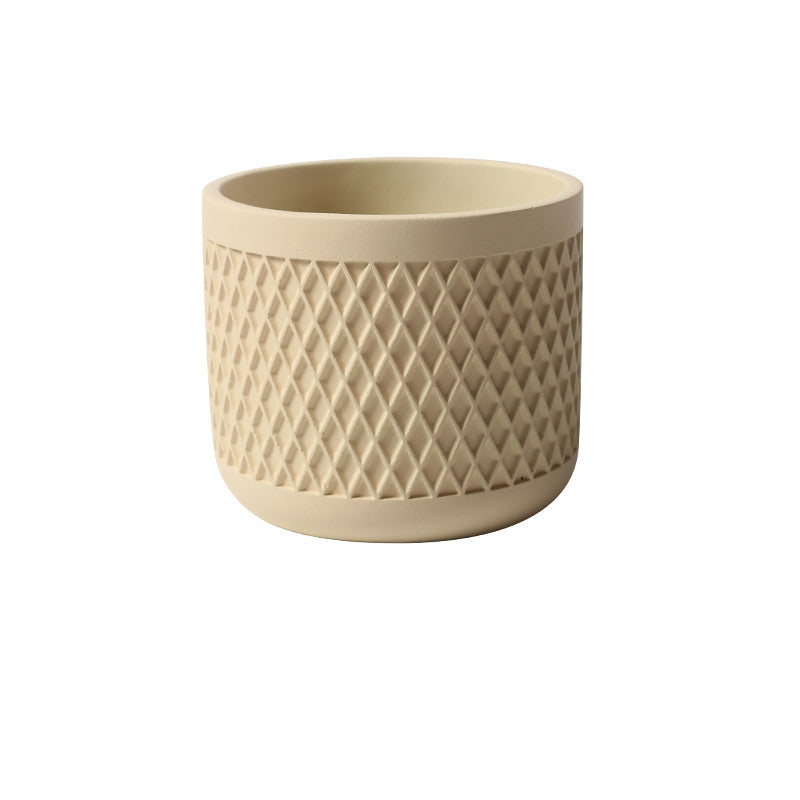 Indoor Simple Relief Diamond-shaped Cement Flowerpot