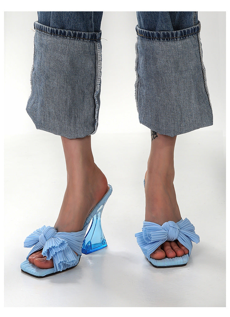 Plus Size High Shaped Heel Satin Sandals