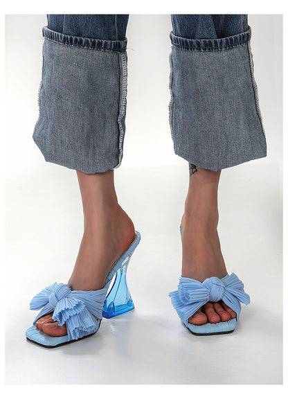 Plus Size High Shaped Heel Satin Sandals