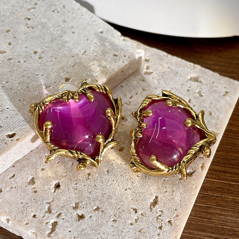 Retro Purple Heart-shaped Earrings Women