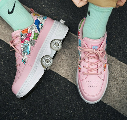 Shoes Transformative Shoes Four-wheel Dual-use Skates Double-row Heelys Roller Skating The Skating Shoes