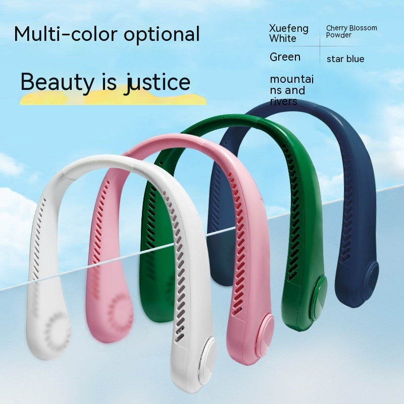 Cartoon Digital Display Hanging Neck Fan Portable Lazy Silicone Blade-free Little Fan