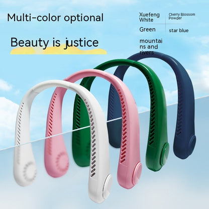 Cartoon Digital Display Hanging Neck Fan Portable Lazy Silicone Blade-free Little Fan