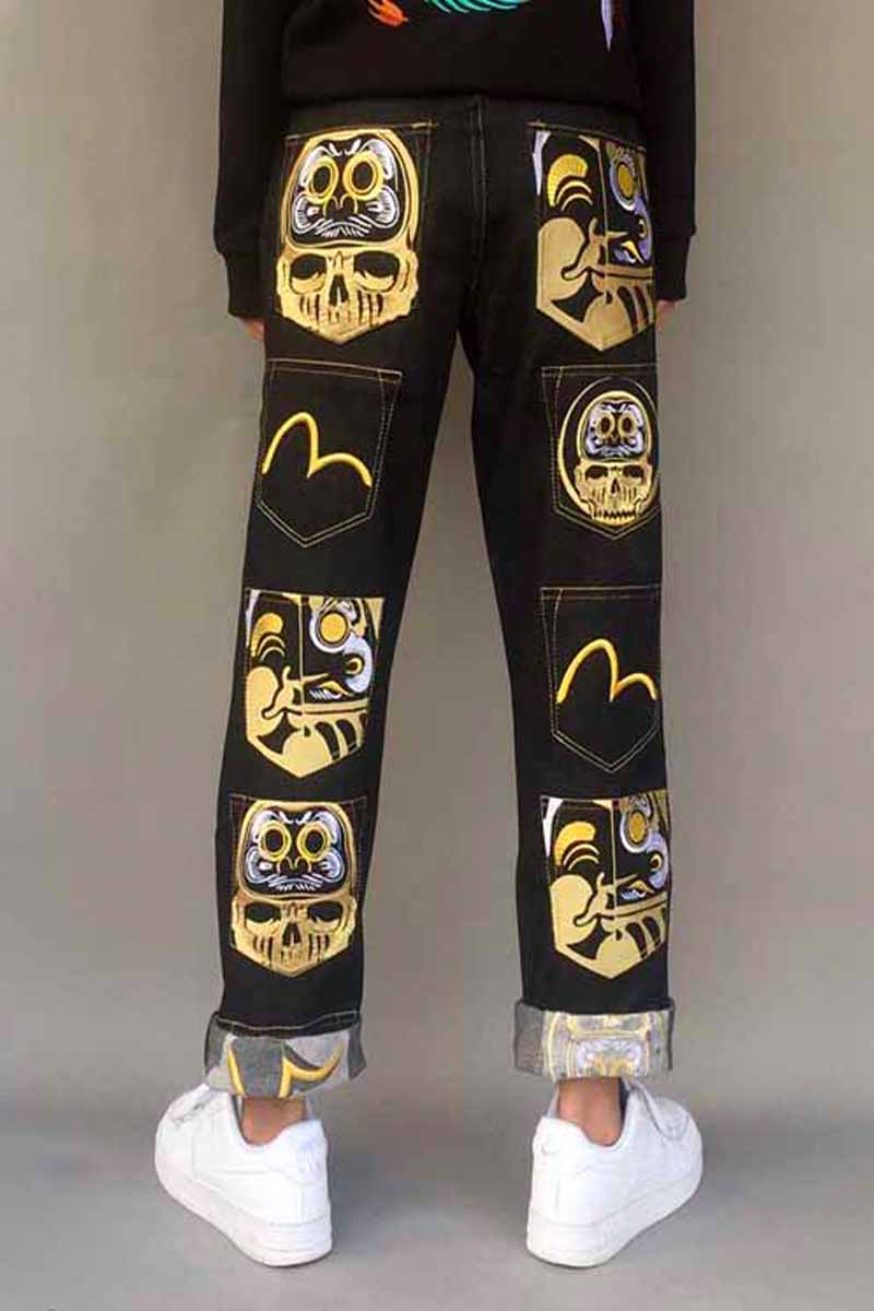 Embroidered Denim Plus Size Straight Loose Trousers