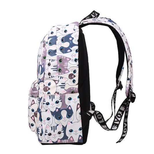 Cartoon Big Head Cat Print Backpack