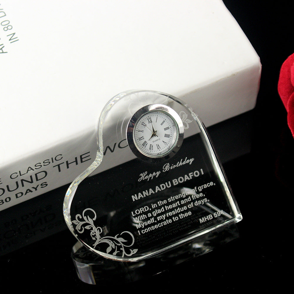 Custom Crystal Heart-shaped Crystal Clock