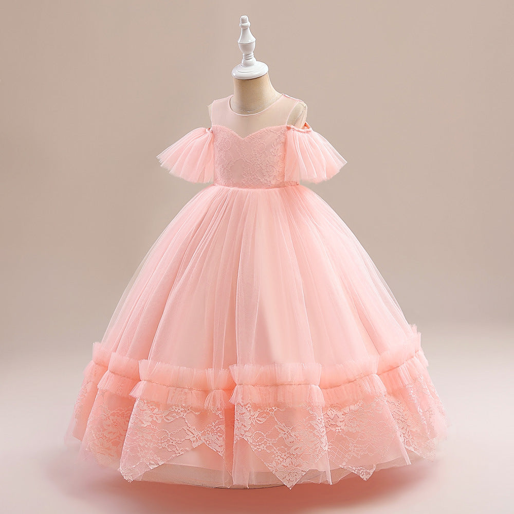 Girls' Lace Stitching Umbrella Princess Dress
