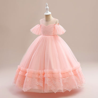 Girls' Lace Stitching Umbrella Princess Dress
