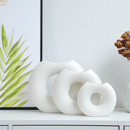 Nordic Style Simple Ceramic Vase Semicircle Creative Flower Device