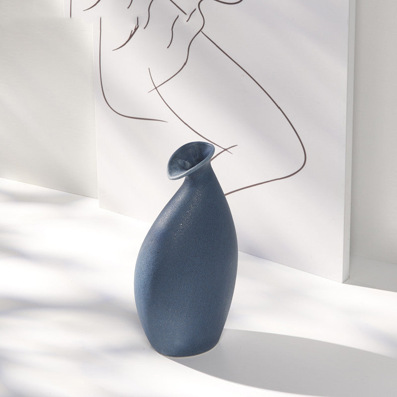 Blue Nordic Mediterranean Dry Flower Vase Living Room Simple Ceramic Creative Decoration Table Flower