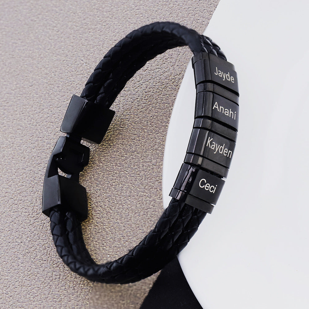 Stainless Steel Leather Woven Bracelet
