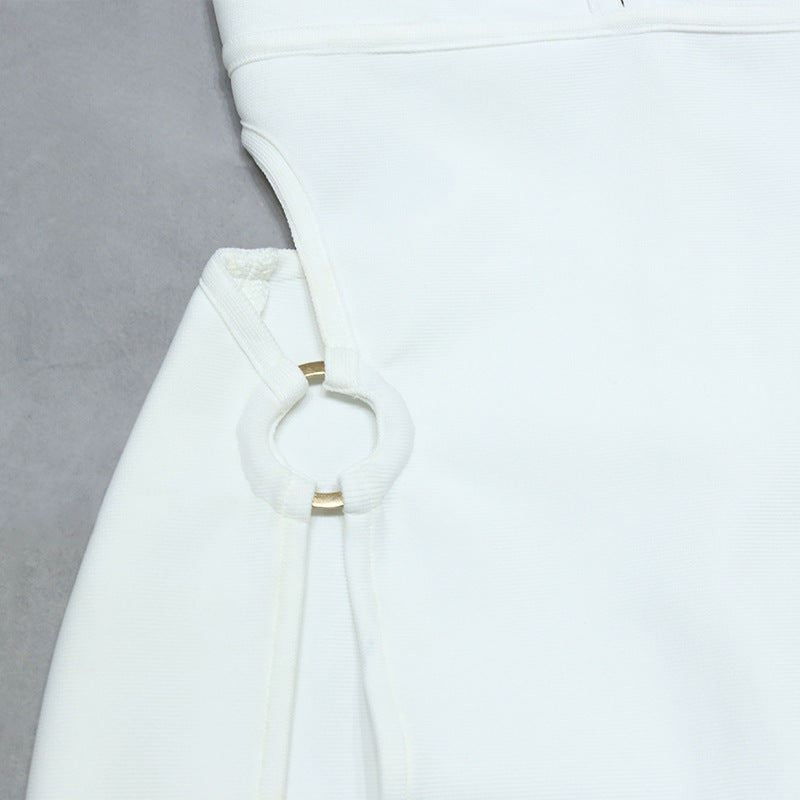 Summer Women's  Back Deep V White Evening Dress