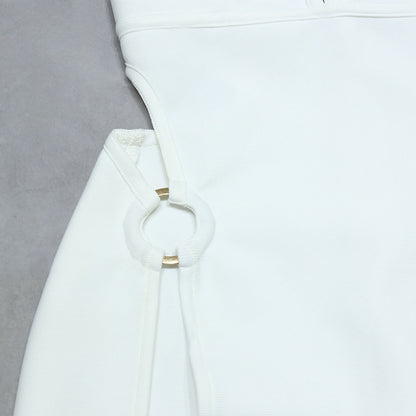 Summer Women's  Back Deep V White Evening Dress