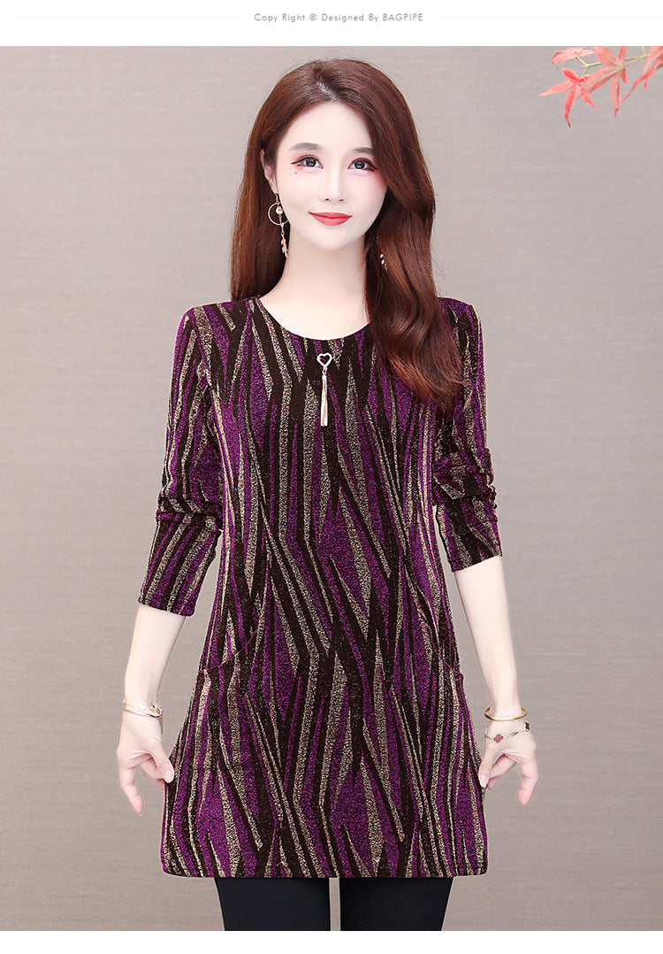 Lurex Mid-length Bottoming Shirt Plus Velvet Thick Plus Size Top