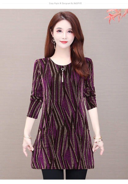 Lurex Mid-length Bottoming Shirt Plus Velvet Thick Plus Size Top