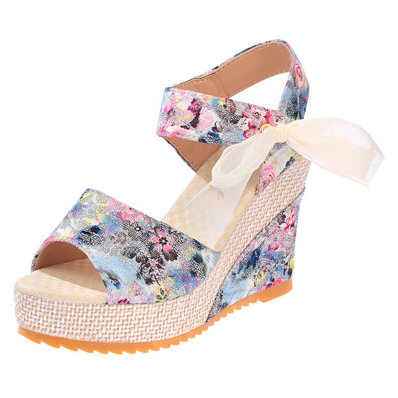 Sandals Women Wedge Heel Lace Lace High Heel Women Shoes - FLIPSTYLEZLLC