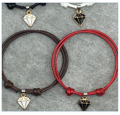 Retro Casual Diamond Red Black Rope Couple Bracelet