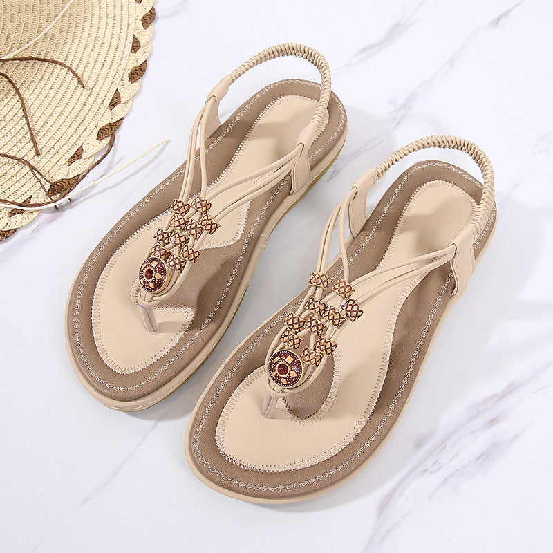 Bohemian Wooden Bead Woven Plus Size Flat Shoes