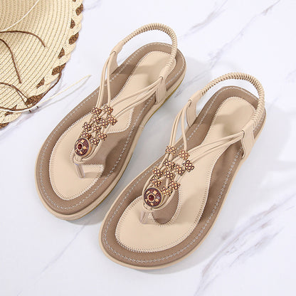 Bohemian Wooden Bead Woven Plus Size Flat Shoes