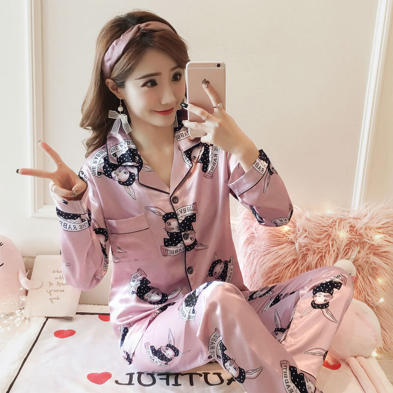 Plus Size Cardigan Lapel Ladies Pajamas Homewear