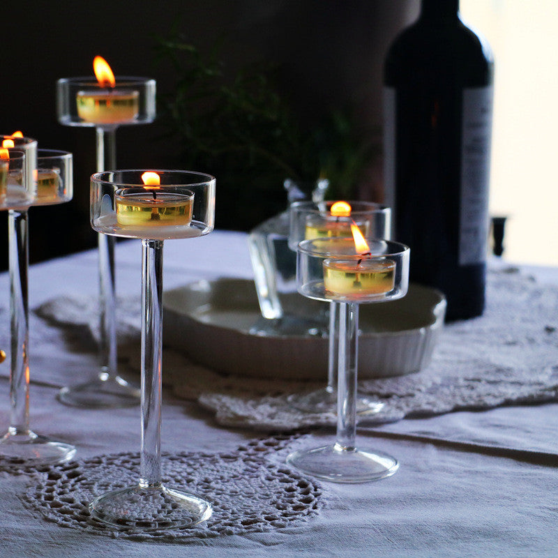 Simple Transparent Crystal High-footed Glass Candle Holder Romantic Table Decoration
