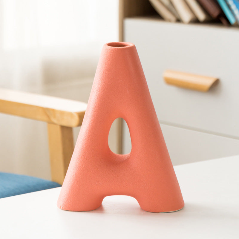Frosted Letters AB Ceramic Vase Decoration European Retro Large-caliber Matte