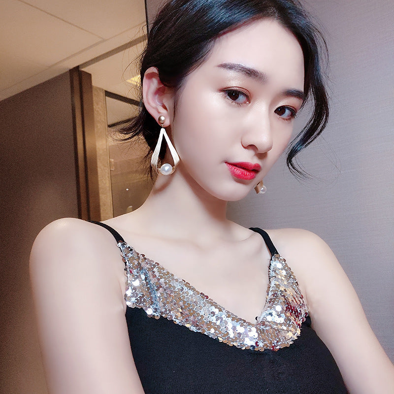 New Simple Pearl Personalized And Temperamental Long Style Eardrops