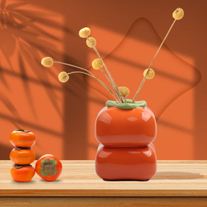 1pc Spring New Year New Chinese Persimmon Vase Flower Arrangement Pen Holder Ceramic Sculpture Means Everything Is Satisfactory