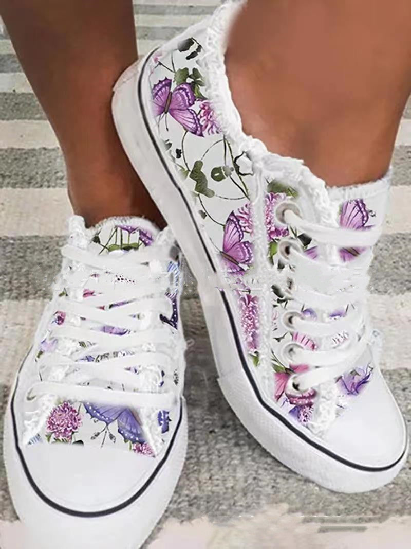 White Floral Canvas Shoes Women Large - FLIPSTYLEZLLC