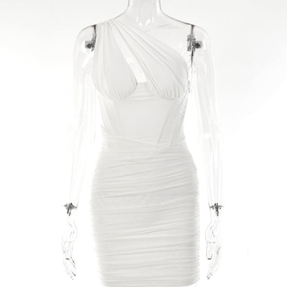 One-shoulder Dress Fashion Design Hot Girl Tight Backless Oblique Shoulder Skirt