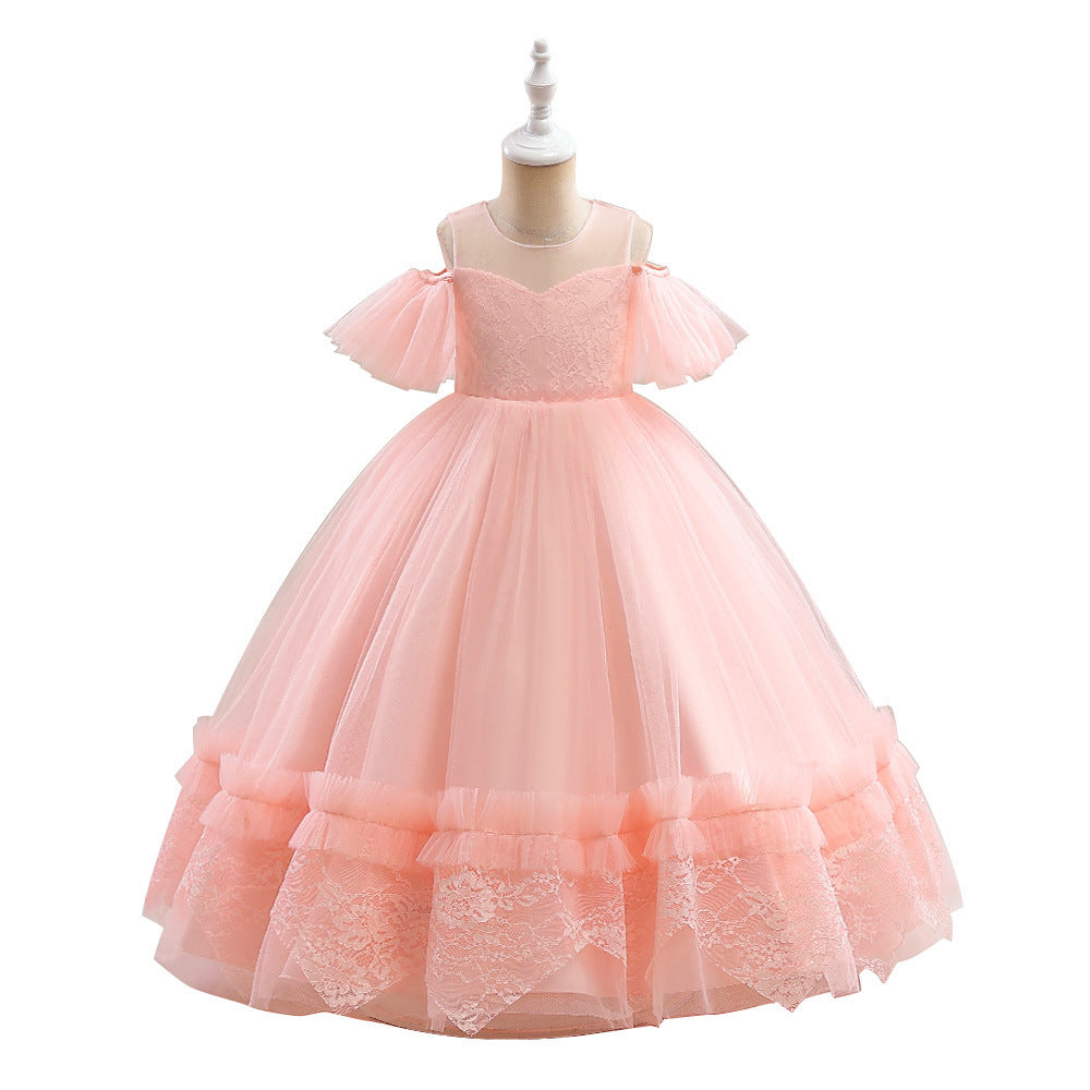 Girls' Lace Stitching Umbrella Princess Dress