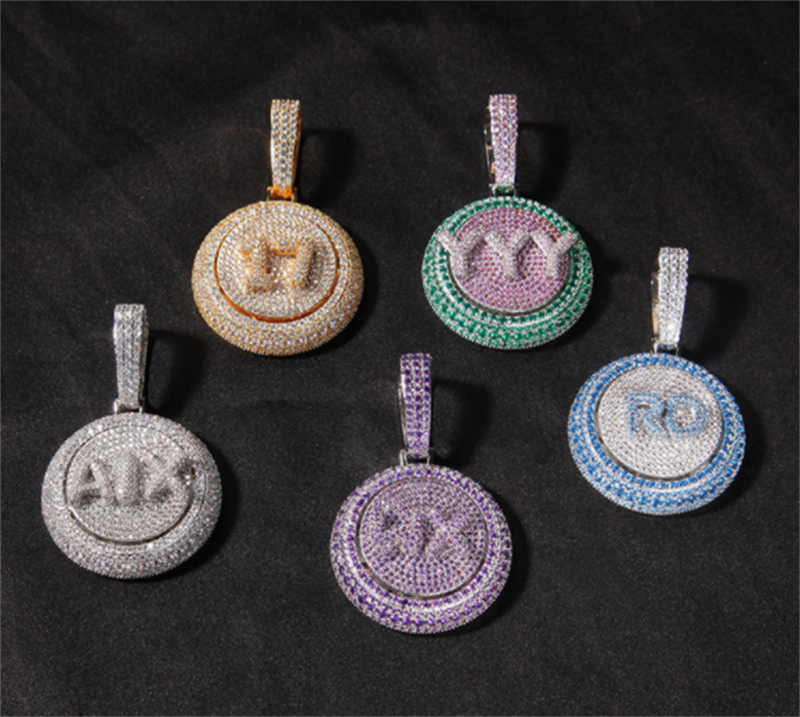 Personalized Hip Hop Custom Rotating Pendant 26 Letter Name Micro Inlaid Zircon
