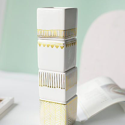 Succulent Ceramic Flower Pot Small Square Table Top Ornament