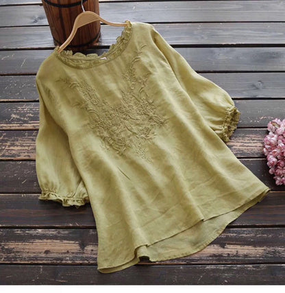 Fashion Cotton Plus Size Loose Embroidered T-shirt