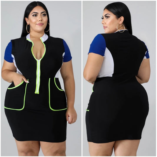 European And American Plus Size Women's Color Matching Dress