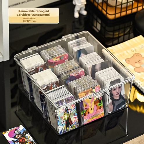 Card storage box-nine compartments-transparent-1