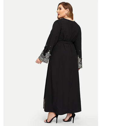 Hot Sale Embroidered Bead Long Sleeve Plus Size Women's Dress