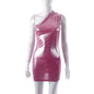 New One-shoulder Sleeveless Slim Wrap Buttock Bright Face Hot Girl Dress