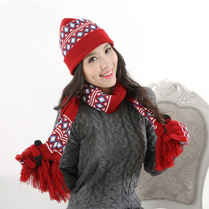 Winter Warm Wool Knitted Hat Scarf Gloves