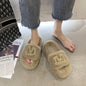 Leisure Plus Size Plush Slippers With Metal Decoration