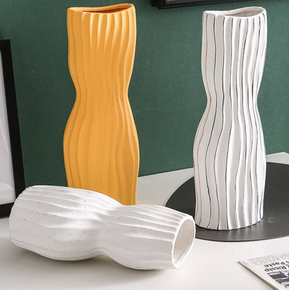 Nordic Creative Hand-painted Vase Ceramic Black And White Vertical Pattern Flower