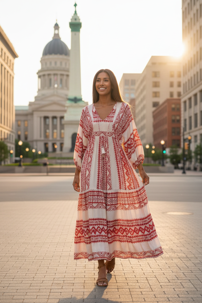 Beautiful Brown Skin Woman in Wine Red Bohemian Dress - Indianapolis