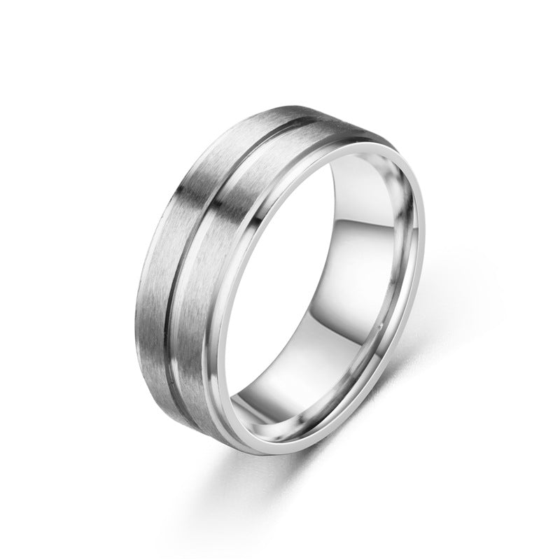 Wide Matte Double-step Simple Men's Ring