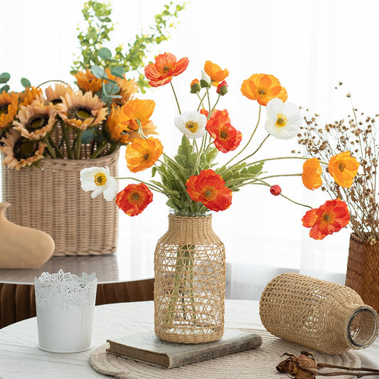 Straw Glass Vase Flower Arrangement Living Room Decoration