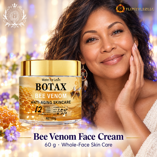 Bee Venom Face Cream ad with a middle-aged diverse woman model