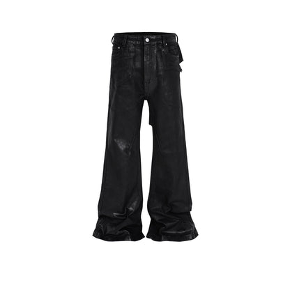 Men's Vinyl Coated Bootcut Trousers Stitching Damaged Jeans